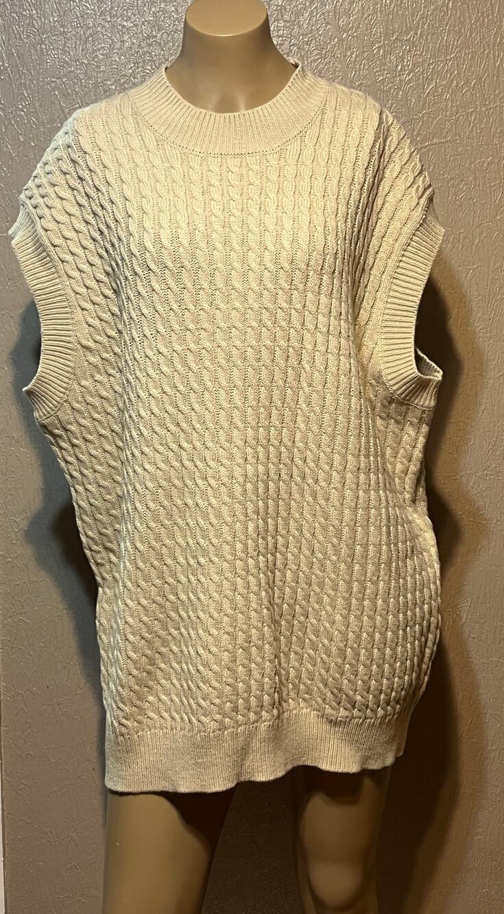 Shein Curve Women's Cable Knit Sweater Vest Khaki Light Academy Size 16/ 2XL